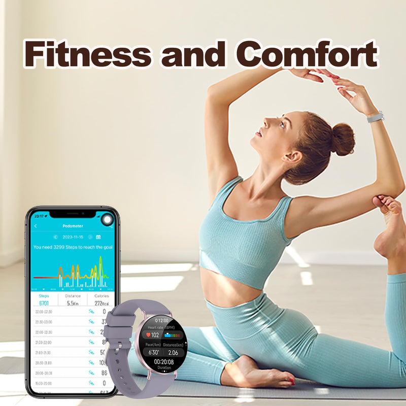 Ultra-Slim Smart Watches for Women(Call/2 Bands/All Metal),41mm, 1.32" AMOLED Ultra-Clear Screen Fitness Tracker with SpO2/Heart Rate/Sleep Tracking,Waterproof Smart Watch for iPhone/Samsung/Android Silver