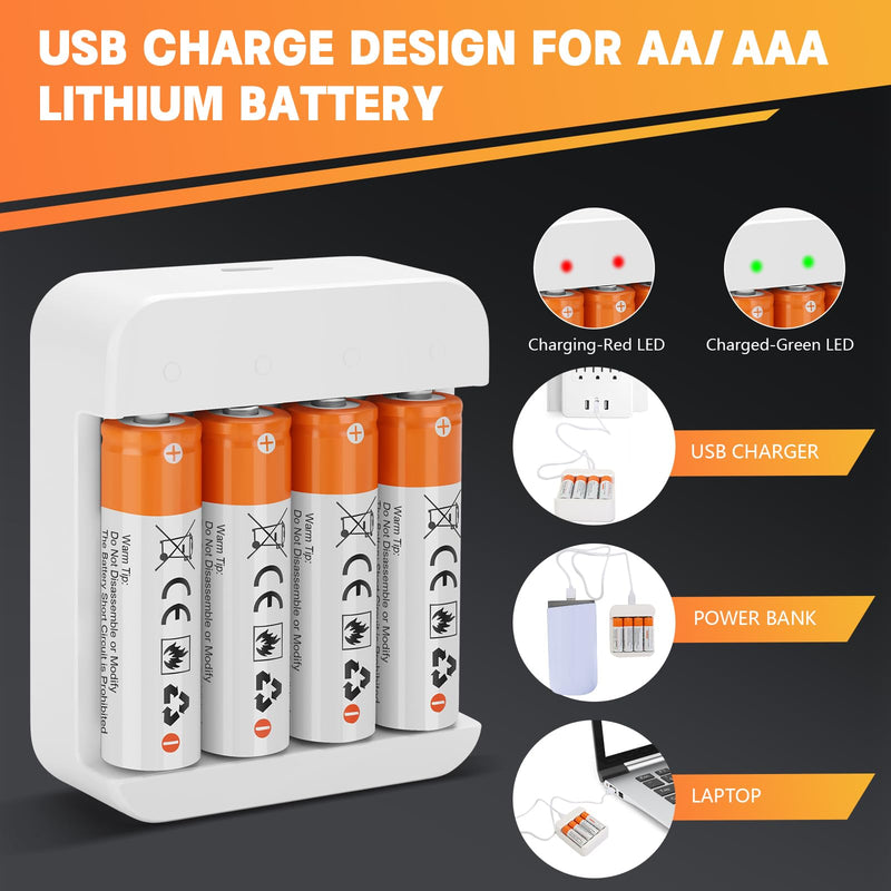 [AUSTRALIA] - 8 Pack Rechargeable 1.5V AA Size Lithium Batteries for Blink Camera, Long-Lasting Double A Battery 2600mWh with 2H Fast Charger (4 Bay Independent Slot) 8 Pack 