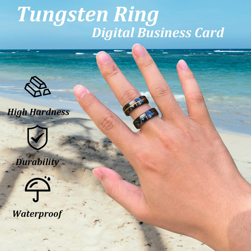 Tungsten Ring Digital Business Card - Waterproof NFC Ring - Social Media Sharing & Instant Contact - Tap to Share NFC - iOS and Android(Gold-#11) #11 Black + Gold