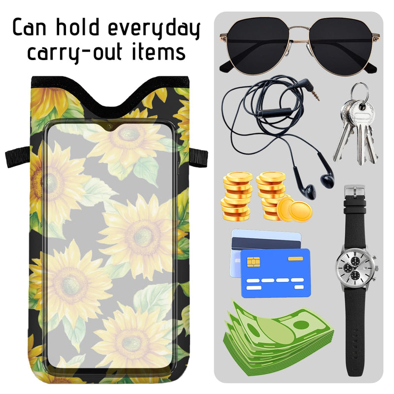 GLOBLELAND Sunflowers Cell Phone Sleeve Pouch Case Bag 7.1×3.9 inch Flowers Shockproof Universal Phone Bag with Crossbody Strap Neck Lanyard for Women Men Phone Headphones Watch