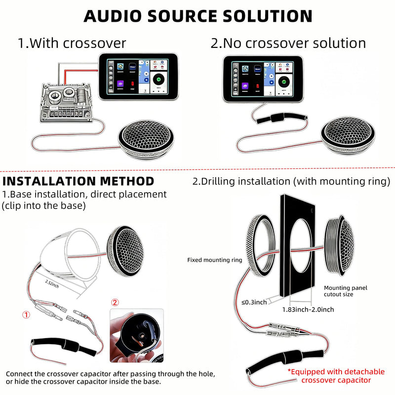 Upgraded 1-Inch Car Tweeters – 240W Neodymium Silk Dome High-Frequency Super Tweeters with Built-in Crossover & Bass Blocker – 4-Ohm, Flush/Surface Mount Kit for Crisp Highs – Easy Instal silvery Silver 01b