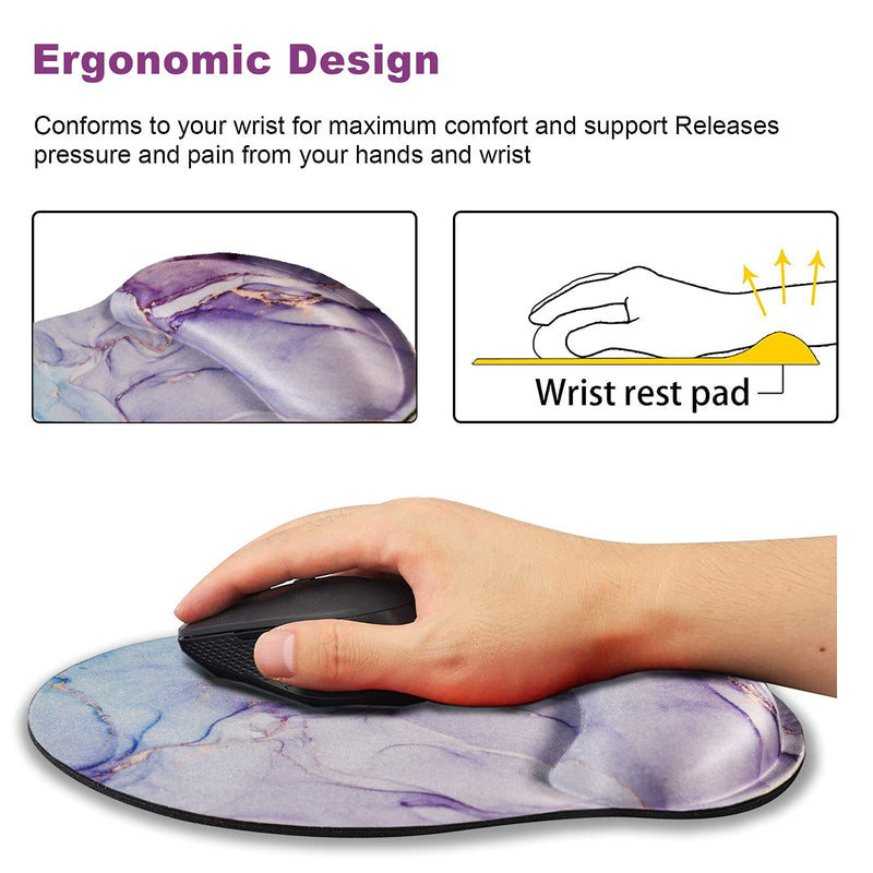 Ergonomic Mouse Pad with Wrist Rest Support Gel, ArtSo Non Slip Rubber Base Pad Computer PC Laptop Women Men Mousepad for Home, Office, Gaming, Working Easy Typing, Pain Relief, Purple Blue Marble Pink Blue Marble