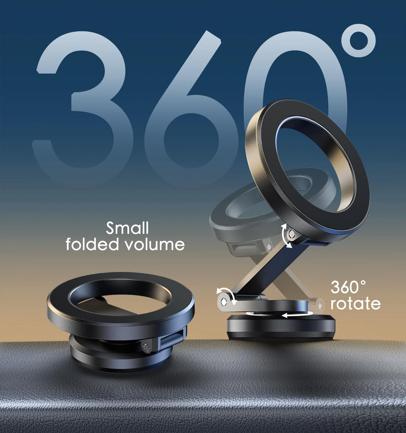 JUHOO Phone Holder for Car Magnetic Rotatable and Retractable, Fits iPhone 15, 14, 13, 12, Pro, Mini, MagSafe Case Dark