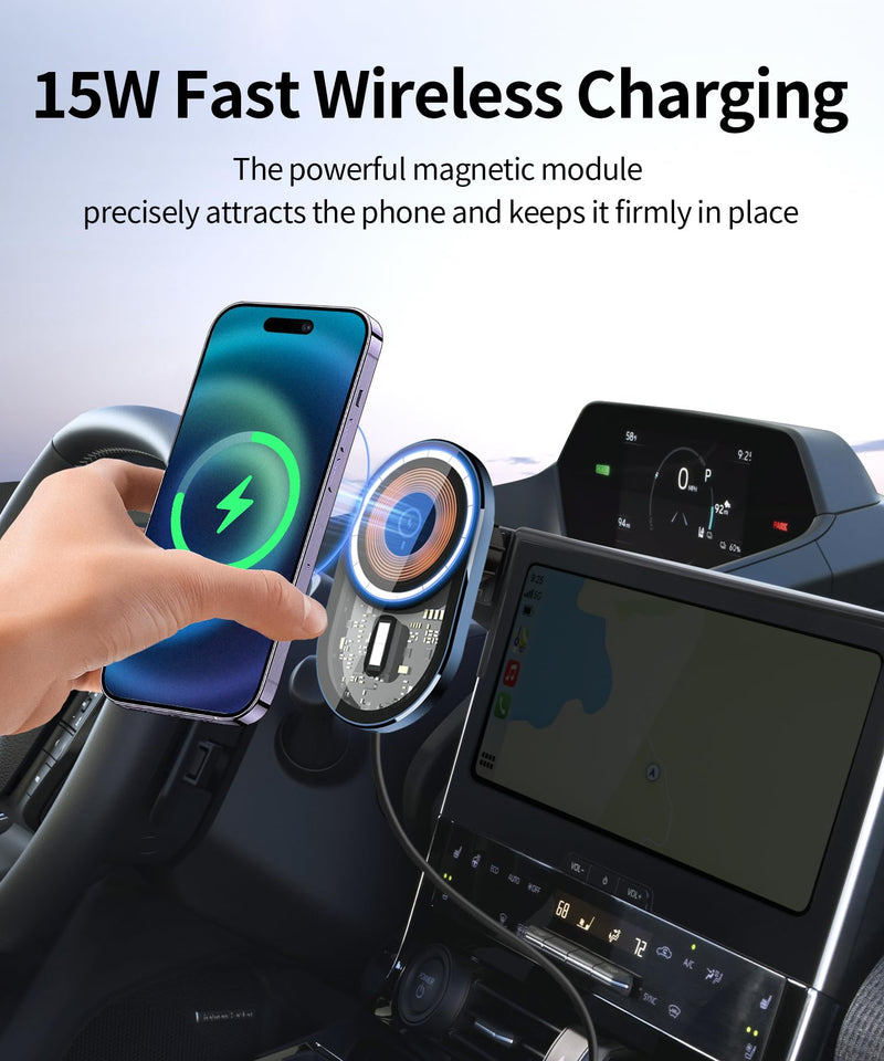 Wireless Charging Car Phone Holder for Toyota bZ4X 2023-2026 8/12.3" Screen | Subaru Solterra Universal Mechanical Clip Cell phone Mount Accessories Fit iPhone Android, Automobile GPS Dashboard Cradle