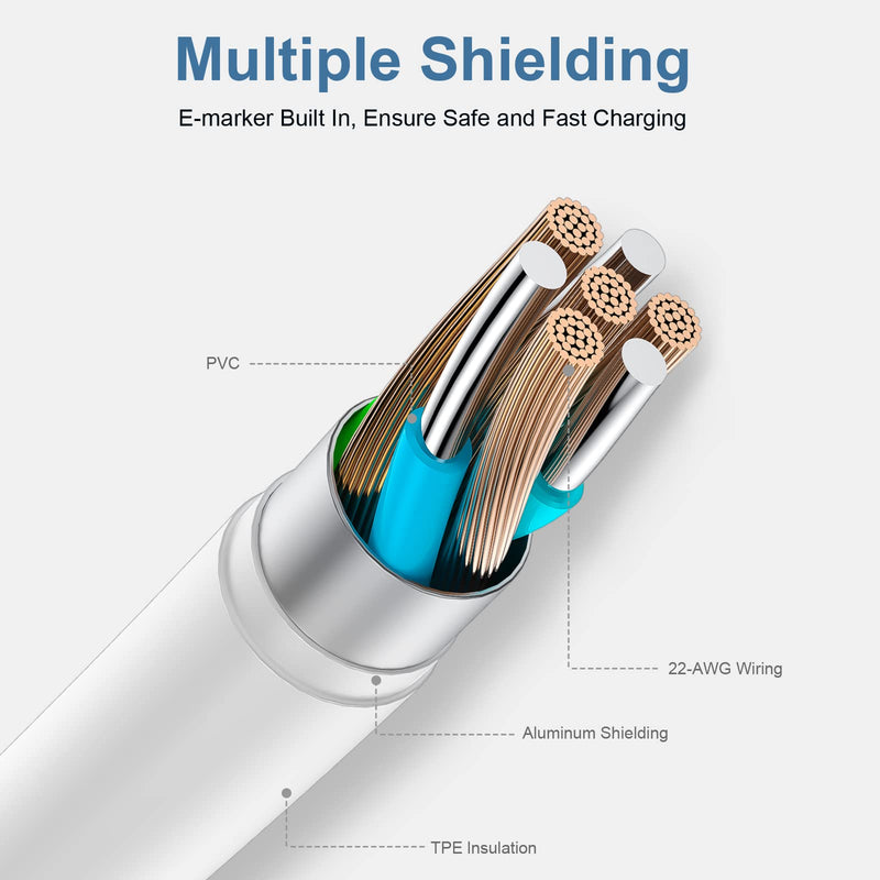 [AUSTRALIA] - USB C to USB C Charging Cable 6ft 60W 3Pack, USB C Cable for Charging Apple,for iPhone 15/15 Pro/15 Pro Max/15 Plus,iPad Pro, Air5, MacBook Air White 3 
