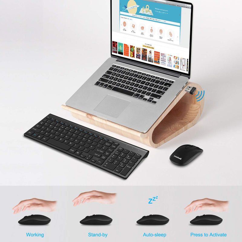 LeadsaiL Wireless Keyboard and Mouse, Wireless Mouse and Keyboard Combo, Cordless USB Computer Keyboard and Mouse Set, Ergonomic, Silent, Compact Slim for Windows Laptop, Apple, iMac, Desktop, PC Black