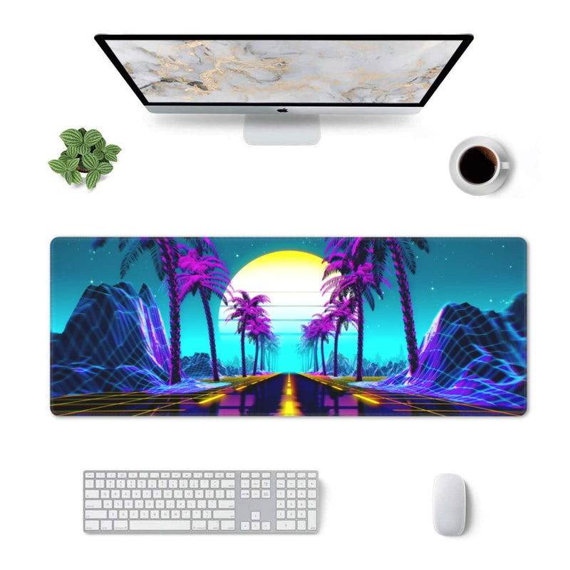 Neon Retrowave Gaming Mouse Pad Large XL Desk Mat Long Extended Pads Big Mousepad for Home Office Decor Accessories 31.5 X 11.8 Inch 3