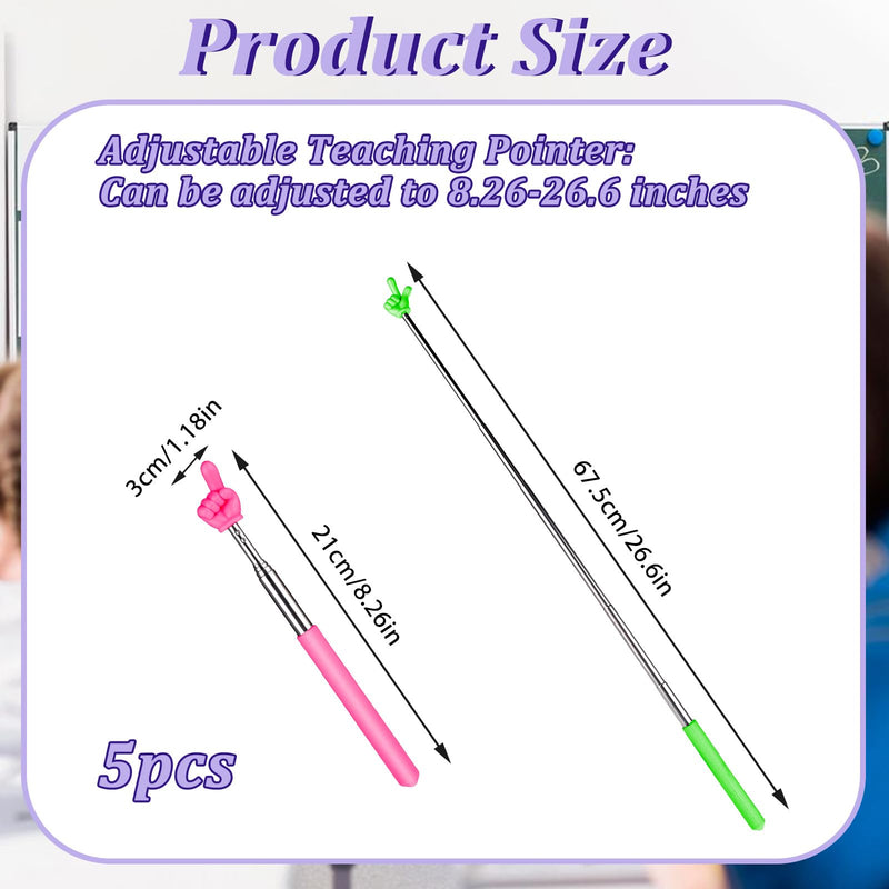5 Pcs Pointer Stick for Classroom, Retractable Teachers Pointer for Classroom Kids Reading, Finger Pointer Stick Elementary School Kindergarten Teacher Classroom Supplies(Color B) Color B