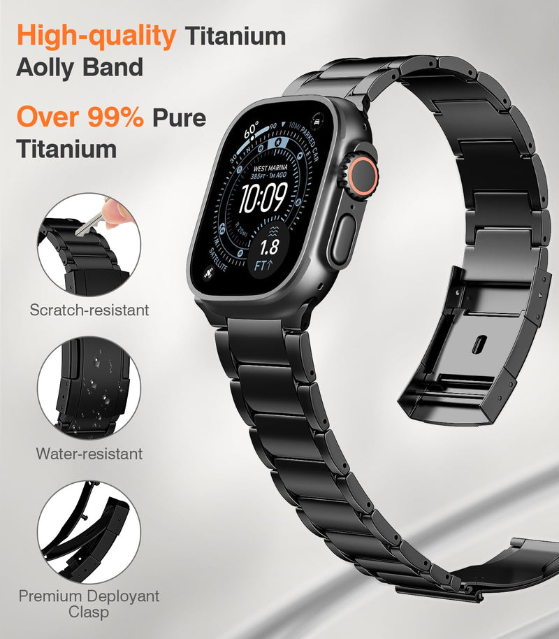 Upgraded Titanium Band Replacement Compatible with Apple Watch Band Ultra 3 Ultra 2/Ultra 49mm,iWatch Series 11/10 46mm,9/8/7 45mm,SE3/SE2/SE/6/5/4 44mm,3/2/1 42mm, Titanium Watch Band, Black