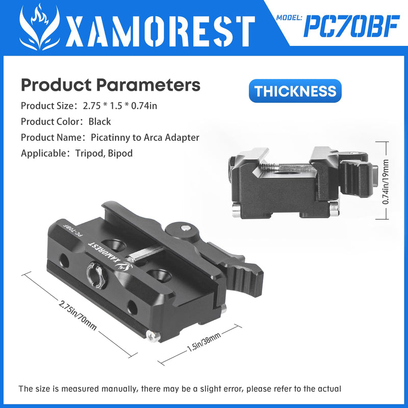 [AUSTRALIA] - PC70-BF Picatinny Arca Swiss Plate, 2.75 inch Picatinny Arca Rail Mount for Rifle Tripod Ballhead Quick Release Plate, Compatiable RRS Dovetail, Suitable for QD Sling & ARMS 17S Style PC70-BF 