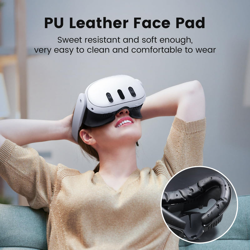 Face Cover Pad for Oculus Quest 3, 2 Replacement Face Cushion Pad(1 Cooling Gel, 1 PU Leather) with Facial Interface Frame, VR Accessories Set for Meta Quest 3 Including Anti-Leakage Nose Pad