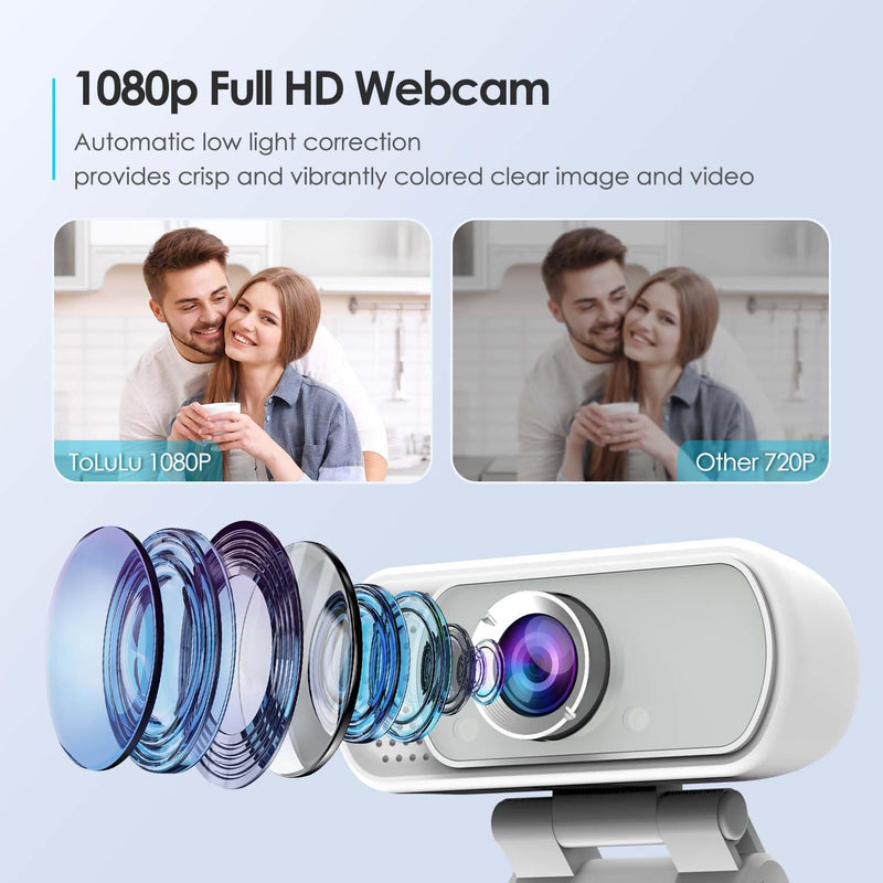 Webcam with Tripod Privacy Shutter: 1080P FHD Web Camera with Mic, Plug & Play USB A USB C Webcam with Stand, White Wide Angle Noise-Canceling Microphone Compact Web Cam for Online Meeting Classes White USB-C Webcam Cover & Tripod
