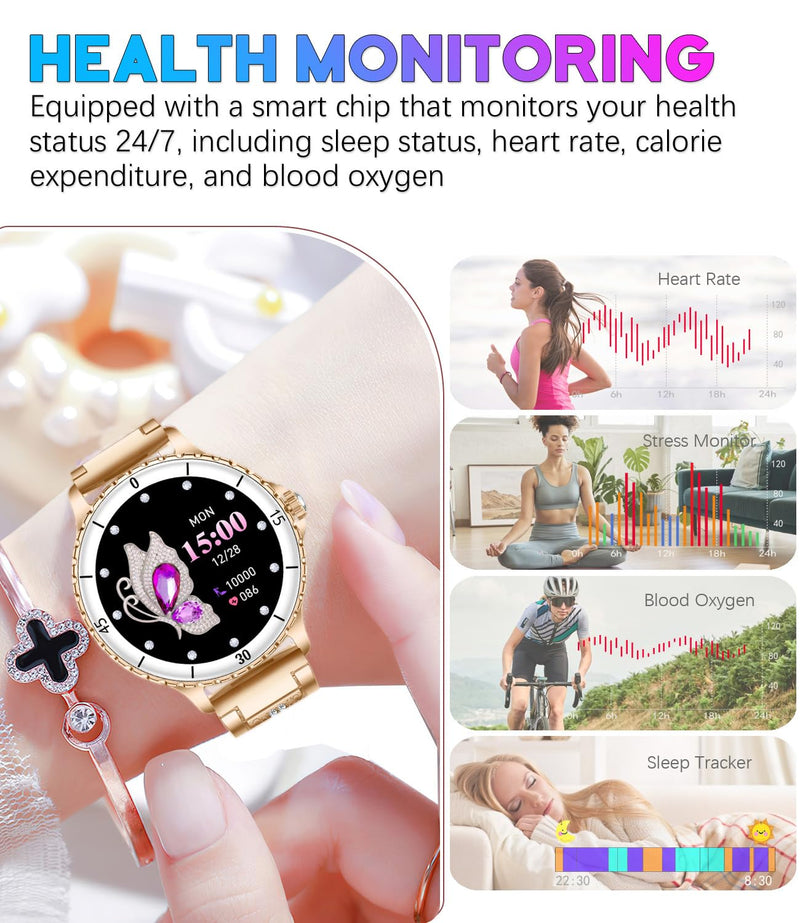 Smart Watch for Women, 1.27" HD Display,Answer/Make Calls, IP68 Waterproof Sports Women's Smartwatch, Fitness Tracker,Heart Rate Monitor, Pedometer – Compatible with Android & iOS (Rose Gold)