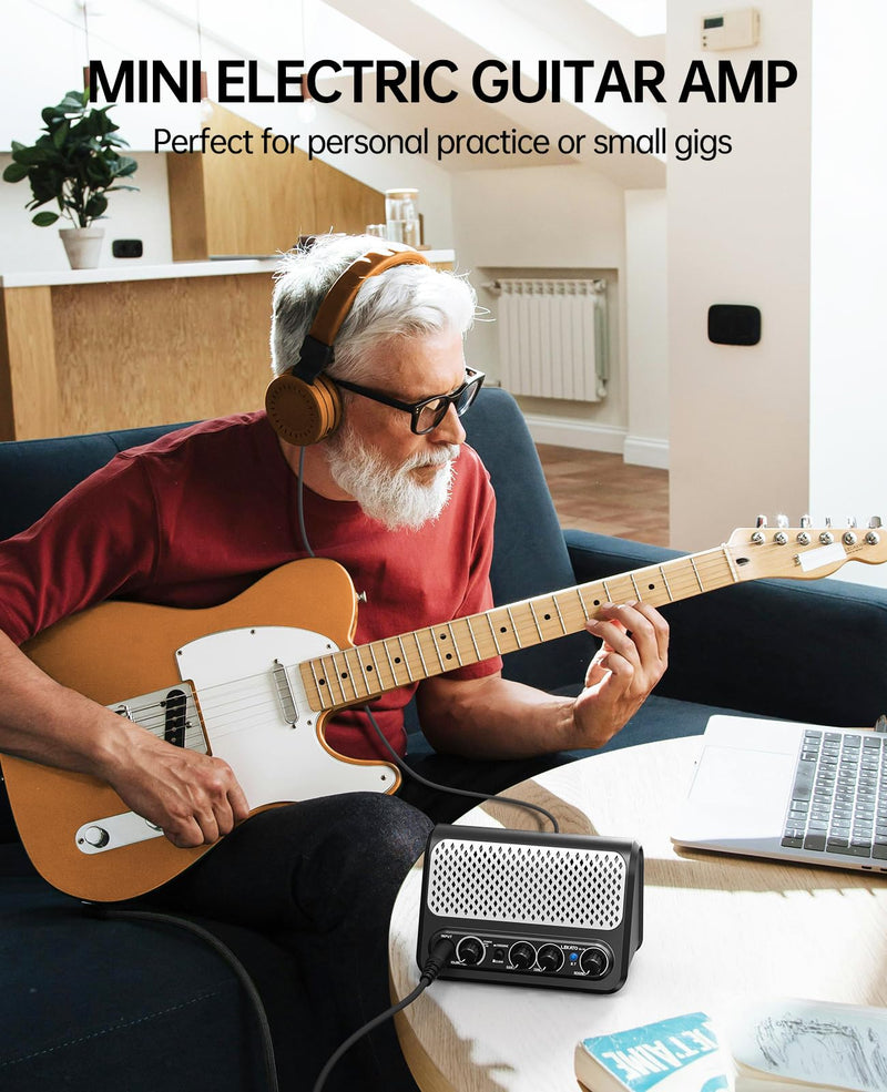 [AUSTRALIA] - Mini Guitar Amp,LEKATO 10W Portable Electric Guitar Amplifier with Clean & Overdrive Channel,Reverb,Bluetooth Small Guitar Amp for Practice (Black-White) Black-White 