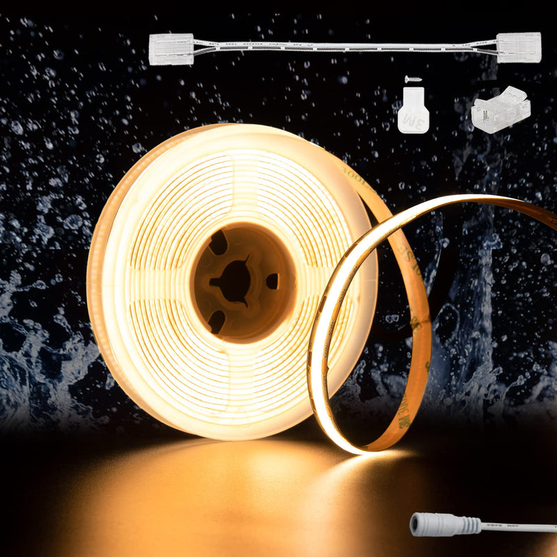 PAUTIX COB LED Strip Light Warm White 2700K IP65 12V, 18ft 2772LEDs CRI90+ Flexible LED Tape Lights for Cabinet Engineering Home DIY Lighting Project with 8mm COB Connector(Power Supply Not Included) 2700K/5.5m/IP65