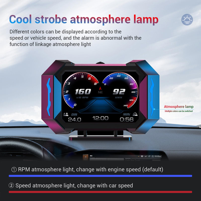 [AUSTRALIA] - OBD2 Gauge Car HUD Head Up Display Multifunctional Digital Gauge,Car Speedometer GPS Tachometer Water Temperature Oil Temperature Volt Inclinometer Boost Gauge RPM Meter for Most Vehicles 