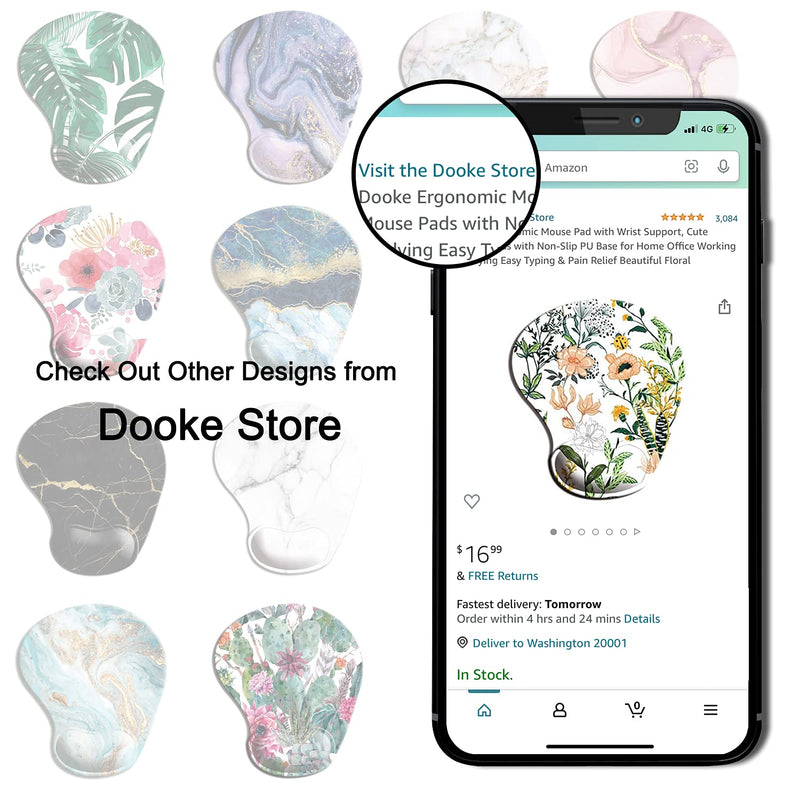 Dooke Ergonomic Mouse Pad with Wrist Support, Cute Mouse Pads with Non-Slip PU Base for Home Office Working Studying Easy Typing & Pain Relief Beautiful Floral Creamy White