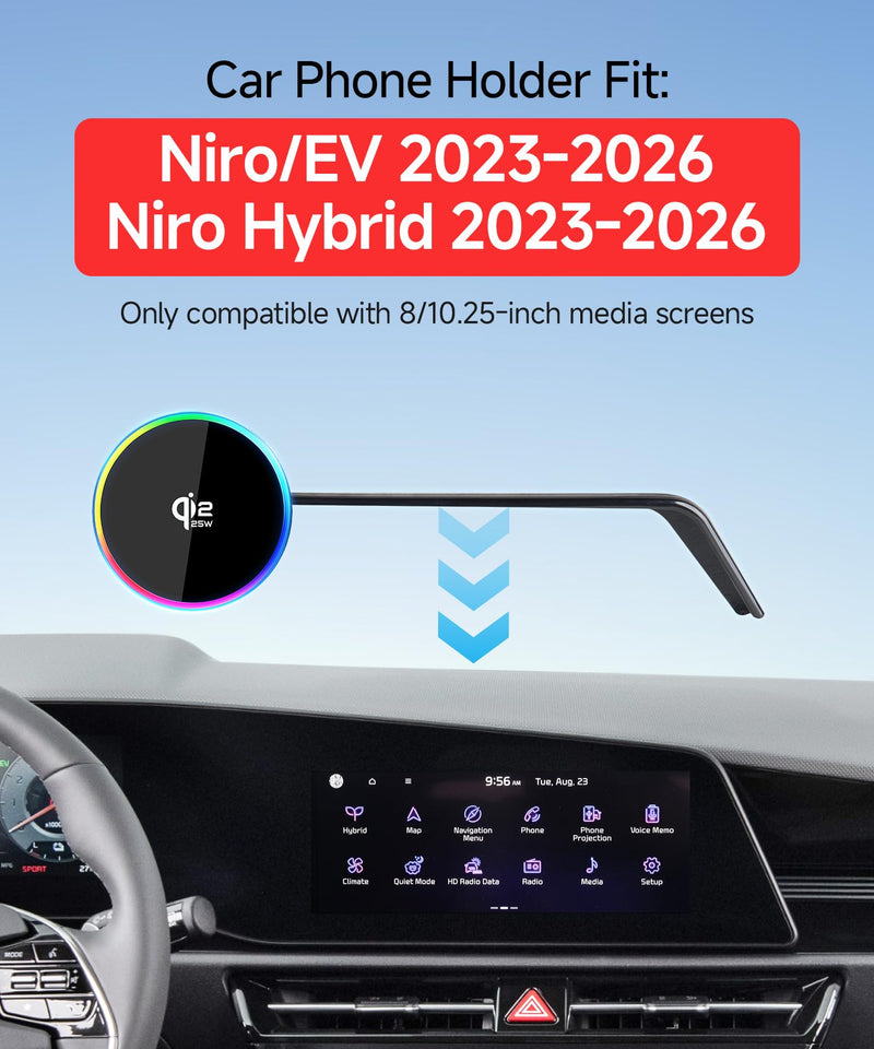 Qi2.2 25W Wireless Charger Car Phone Mount for Kia Niro/EV/Hybrid 2023-2026 | 8/10.25" Screen, Magsafe Accessories Fast Charging Magnetic Cell Phone Holder Clip Compatible with iPhone Android, GPS Stand