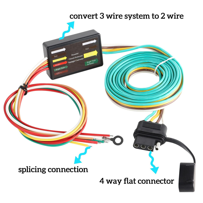 Oyviny LED Compatible Powered 3-to-2-Wire Splice-in Trailer Tail Light Converter with 4 Wire Flat Extension, 6-Wire System to 4-Wire System Trailer Light Converter Pure Copper Wire