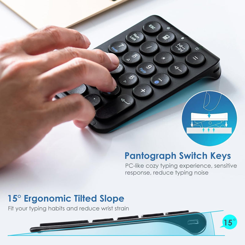 SANWA TB128V Wired Trackball Mouse + Bluetooth Numeric Keypad Set, Silent Click Roller Ball Mice, Wireless Portable & Slim Ten Key Number Pad, Compatible with Mac, Laptop, PC, Windows, Computer