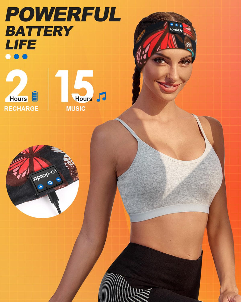 [AUSTRALIA] - LC-dolida Sleep Headphones Headband Bluetooth 5.4, Headband Earphones Wireless with USB C Charge Port, Sleep Mask for Sleeping, Sports, Gifts, Workout, Jogging, Yoga, Insomnia, Air Travel, Meditation Artistic Butterfly 