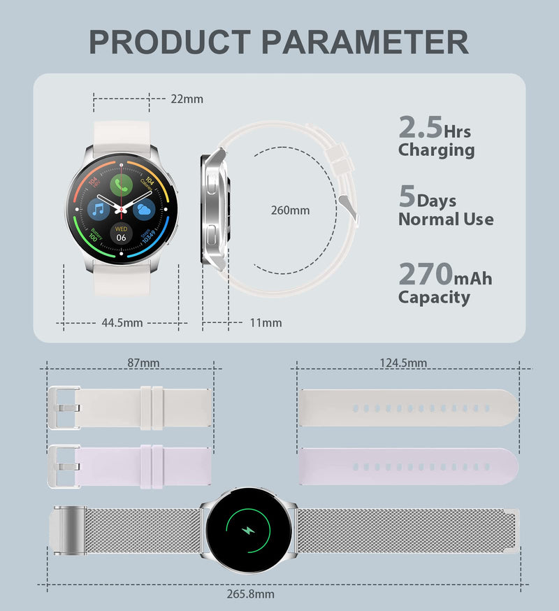 Smart Watch for Women (Answer/Make Call), Fitness Tracker for Android and iOS Phones Waterproof Smartwatch with 1.32" HD Full Touch Screen AI Voice Control Heart Rate Sleep Monitor Pedometer, Silver Silver-New