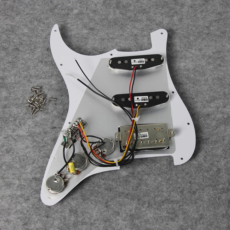 [AUSTRALIA] - FLEOR Alnico 5 SSH Prewired Strat Pickguard Loaded Pickguard Humbucker Pickup Set, White Pearl 