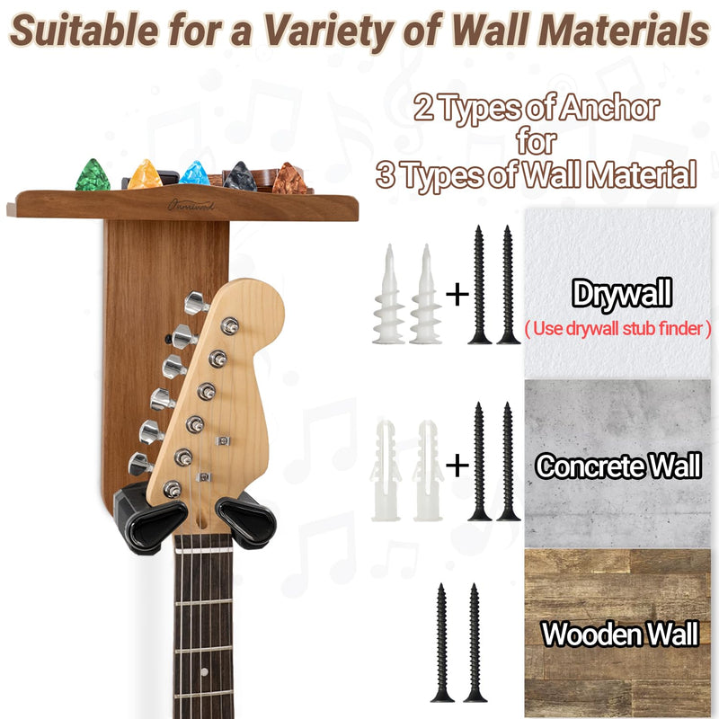 Guitar Wall Mount, Auto Lock Guitar Hanger, Wood Guitar Wall Hangers Shelf with Pick Holder, Guitar Holder Wall Mount for Acoustic, Electric Guitar, Ukulele, Bass, Mandolin Gift Acacia Wood