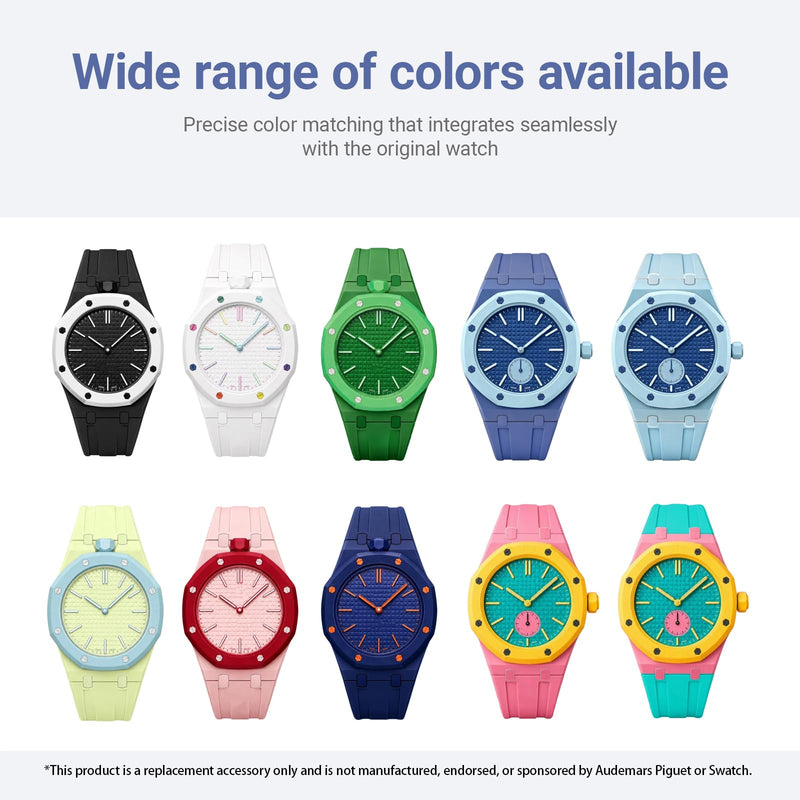 Integrated Bioceramic Watch Case and Silicone Strap Kit Compatible with AP x Swatch Royal Pop Series, One-Piece Replacement Case Band Set with Stainless Steel Folding Clasp, Watch Not Included 3H Deep Pink
