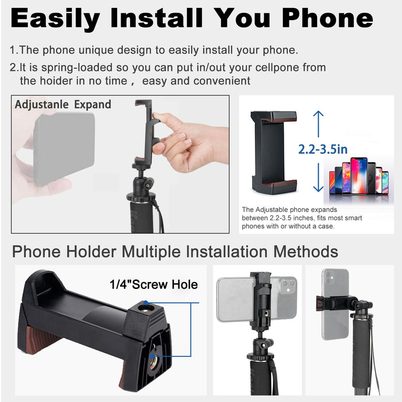 Koolehaoda 62" Camera Monopod 6 Section Compact Carbon Fiber Unipod | Extendable Photography Monopod with Phone Holder for DSLR Mirrorless Cameras Video Camcorder Max Load 10kg/22lbs Carbon Fiber Monopod