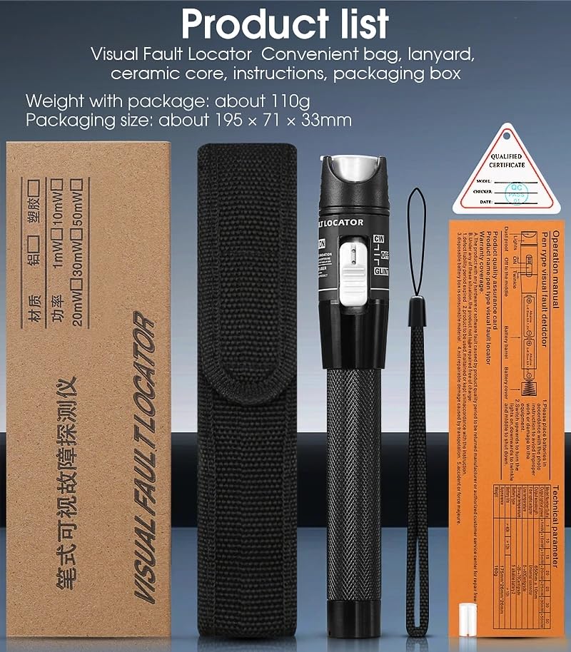 Guakiili 80MW FTTH Fiber Optic Cable Tester, Optical Fiber Error Locator for a Range of 80 Km, Fiber Optic Tester Supports SC/FC/ST 2.5mm Adapter
