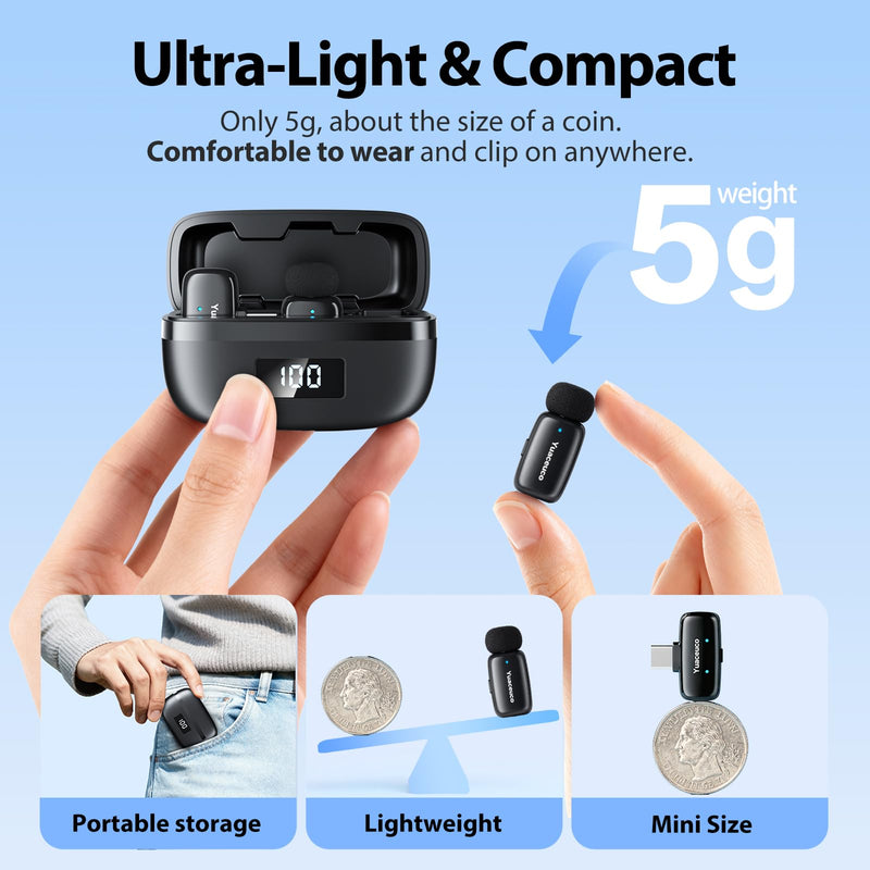 [AUSTRALIA] - Mini Wireless Lavalier Microphone for iPhone ipad Android, Noise Reduction and Mute, 33h Charging Case, AI Voice Changer, 131FT Range, Mini Lapel Mic for Video Recording, Vlogging, YouTube Mic Mini (2TX+1 C RX+1 Lightning RX+Charging Case 