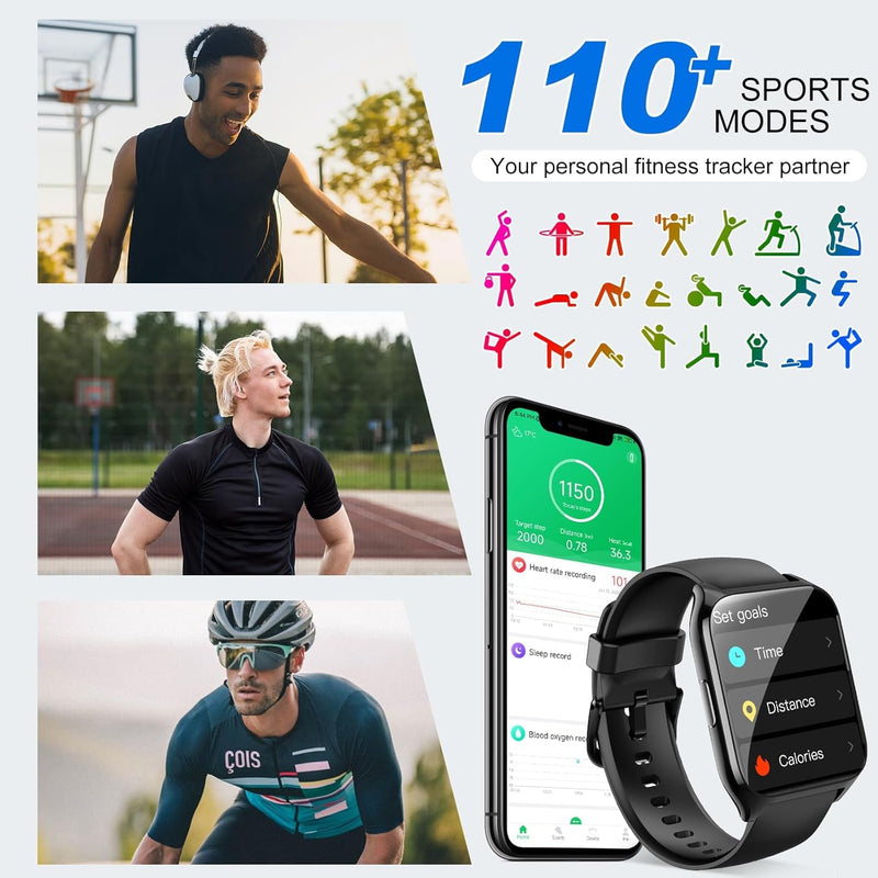 Smart Watch for Men Women, 1.85" Smartwatch Answer/Make Calls, Fitness Watch with Heart Rate/Sleep Monitor/Step Counter, 110+ Sport Modes, IP68 Waterproof Activity Fitness Trackers for Android iOS