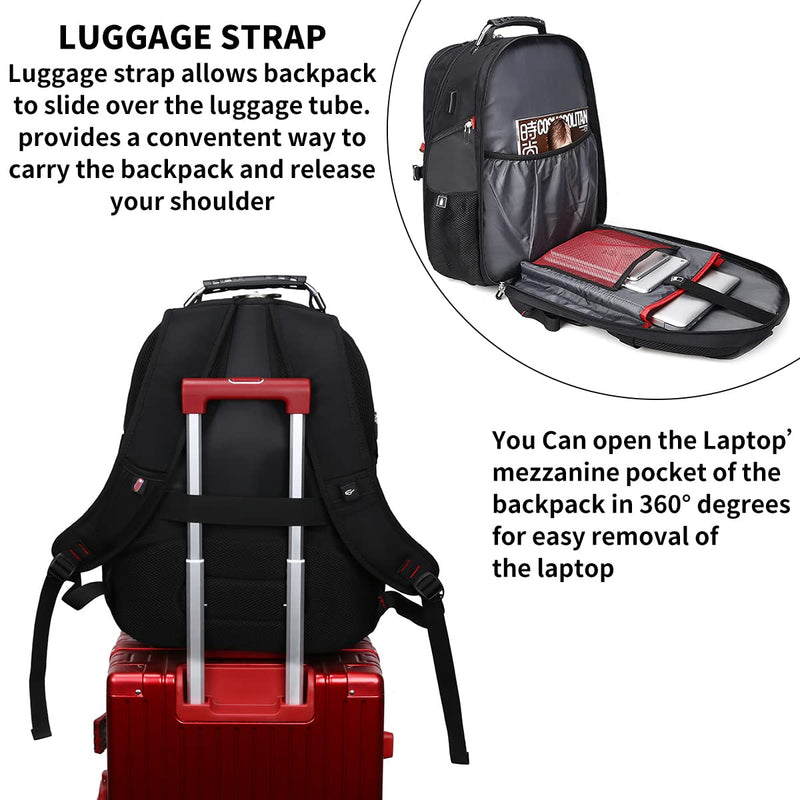 SHRRADOO Extra Large 52L Travel Laptop Backpack with USB Charging Port, College Backpack Airline Approved Business Work Bag Fits 17 Inch Computer for Men Women Grey Travel Backpacks