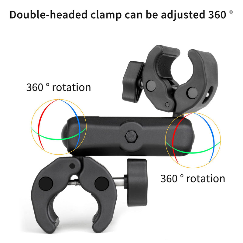 SOONSUN Double Super Clamp Camera Mount, Umbrella Clamp for Chair, Desk, Stroller, Wagons, Tripod, Pole, Light Stand, Cross Bar, Golf Cart, Motorcycle, Boom Stand, with 360° Magic Arm for Photography