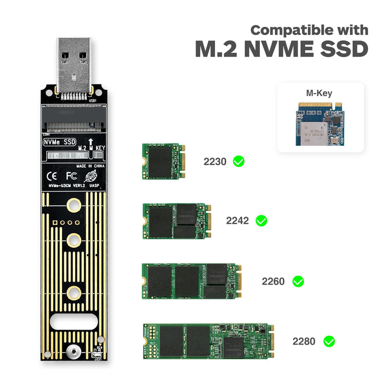 ELUTENG NVME to USB Adapter M.2 NVME Hard Drive USB3.1 Gen2 10Gbps USB to NVME PCI-E SSD Reader USB M Key Support UASP for 2280 2260 2242 2230 SSD (Only for M.2 NVME)