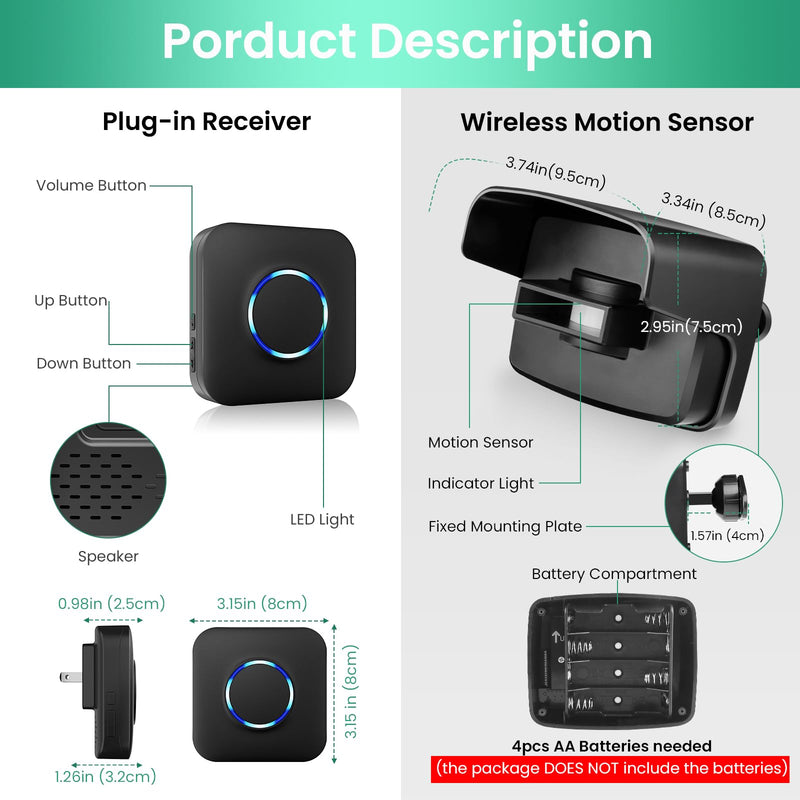 Driveway Alarm, BITIWEND Driveway Alarms Wireless Outside Weatherproof Motion Sensor&Detector, 600 FT Long Range Security Alert System-Monitor&Protect Outdoor/Indoor Property - 1 Receiver & 2 Sensors
