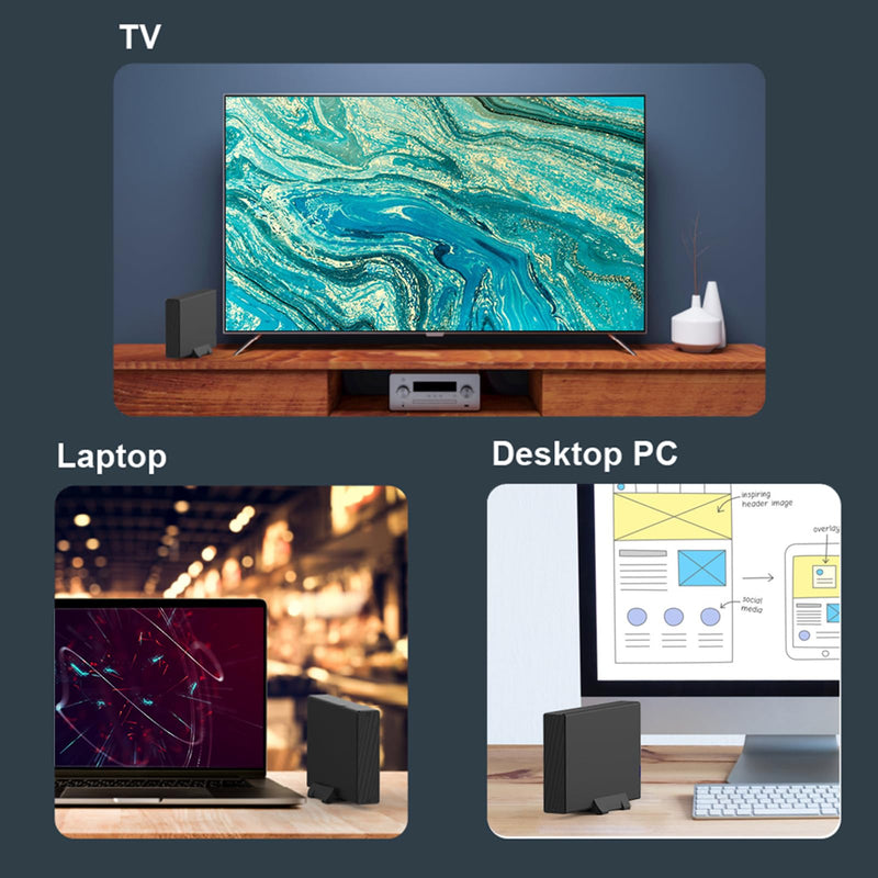 USB 3.0 to 3.5 Inch Hard Drive Enclosure, Vertical External Hard Drive Docking with Stand for 3.5 inch SATA HDD SSD, Aluminum Alloy Drive Case Support Up to 12TB with UASP,Power Adapter 3.5" SATA Enclosure-Black