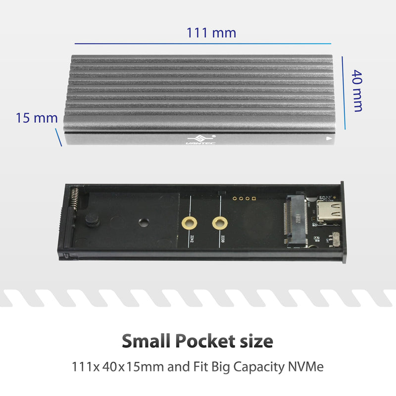 VANTEC M.2 NVME SSD to USB 3.1 GEN 2 Type C Enclosure W/USB Type-C Cable - Space GRA