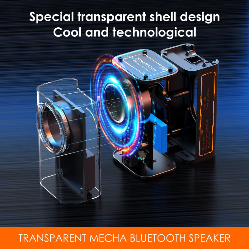 [AUSTRALIA] - Portable Bluetooth Speaker with Lights, Transparent Wireless Mini Bluetooth Speaker with TWS, Perfect Small Speaker HD Sound and Bass for Office, Home, Shower, Room, Bike, Car (Black) Black 
