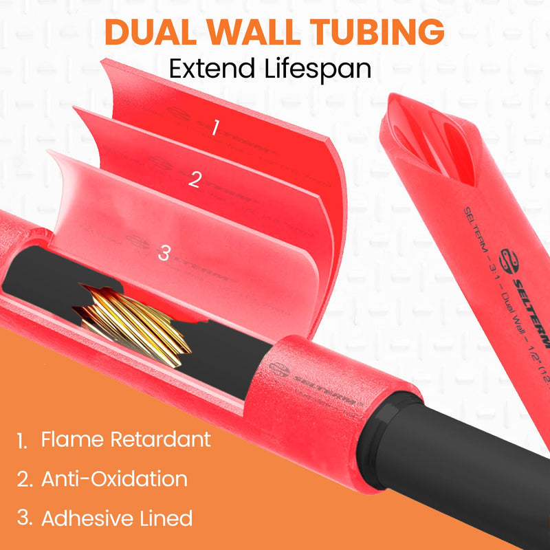 SELTERM 1/2" Red [50 Feet] Marine Grade Heat Shrink Tubing Roll, 3:1 Ratio Dual Wall Adhesive Lined Waterproof Heat Shrink Wrap Tube, for Battery Cable Lugs Wire Terminals Connectors 1/2" - 12.7MM