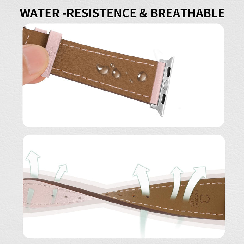 2 Pack Leather Watch Bands Women Men Compatible with Apple Watch(Red And Pink) 38/41/40/42/44/45/46/49mm, Iwatch Straps Smartwatch Replacement Band for Ultra 2/1 SE Serie 10 9 8 7 6 5 4 3 2 1