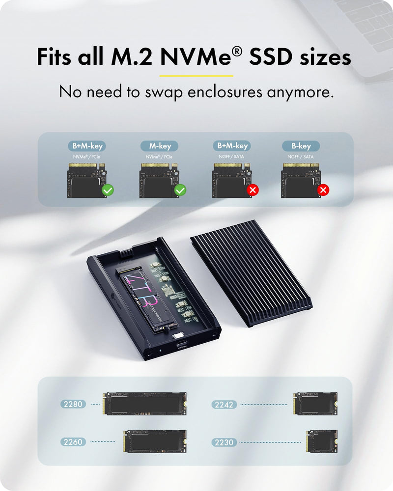 40Gbps M.2 NVMe SSD Enclosure, ICY BOX M.2 Enclosure Support SSD M/B+M Key Size 2280/2260/2242/2230 Compatible with Thunderbolt 4/3/USB4/3.2/3.1, Tool-Free Aluminum Thunderbolt 4 Enclosure