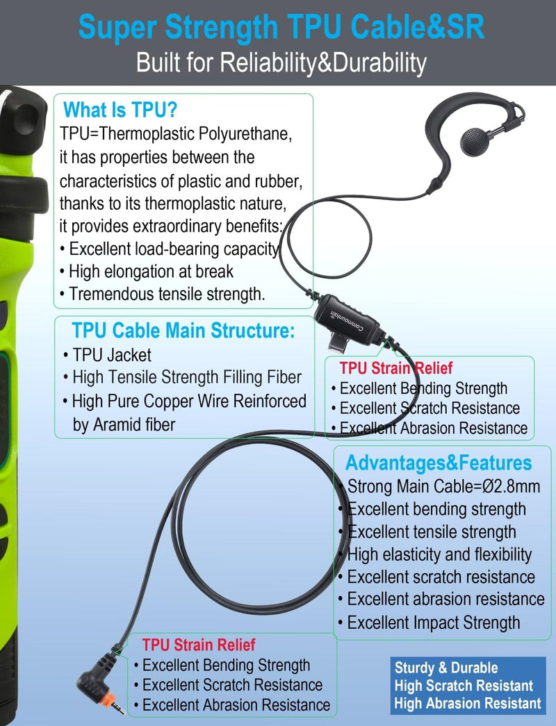 [AUSTRALIA] - Commountain SL300 SL3500e Earpiece with Mic Compatible for Motorola Radios TLK 100 TLK 110 SL7550 SL7550e SL7580 SL7580e SL7590 SL7590e SLN 1000, TLK100 TLK110 SLN1000 SL Series, G Earhook Headset 1 