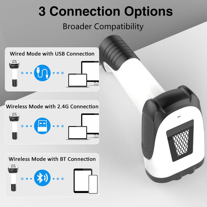 Laser Wireless Handheld Barcode Reader with Stand Bluetooth & 2.4Ghz and USB Wired 3 in 1 Working 1800mAh for Computer POS, Handheld 1D Bar Code Reader for Warehouse Library Supermarket B