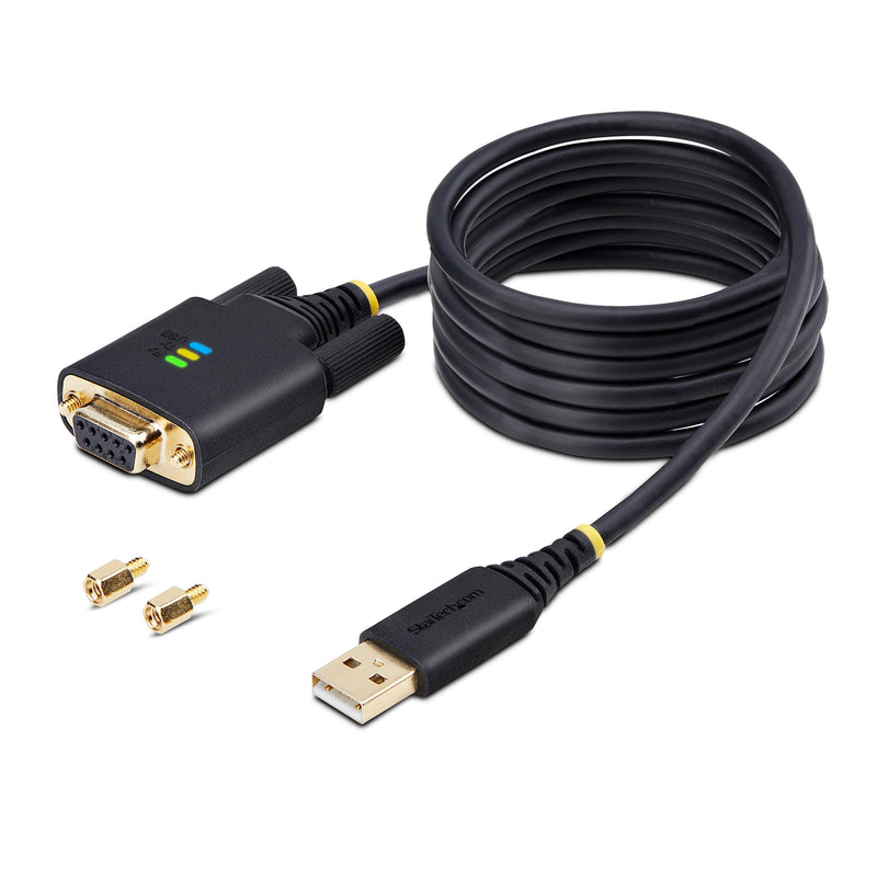 StarTech 6ft USB to Null Modem Serial Adapter Cable (1P6FFCN-USB-SERIAL) | USB-A to RS232, Changeable DB9 Screws Nuts, FTDI, COM Retention, LED Indicators