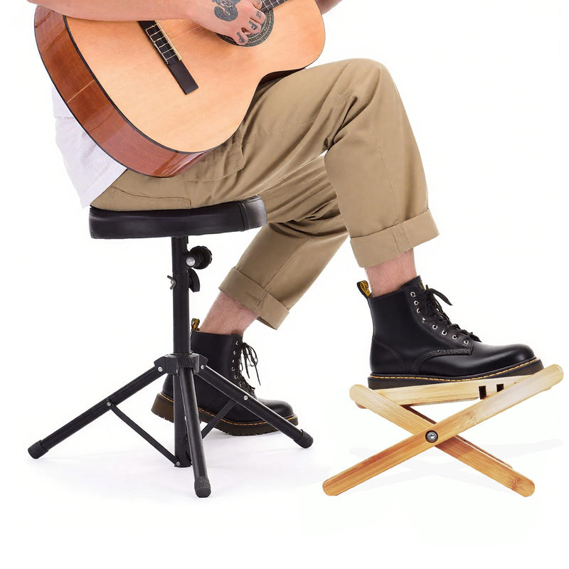 Bamboo Guitar Foot Stool - Wooden Guitar Foot Rest Support with 4 Gears Adjustable, Foldable Footstool Footrest from 4.5" to 8" for Classical Acoustic Electric Accessory