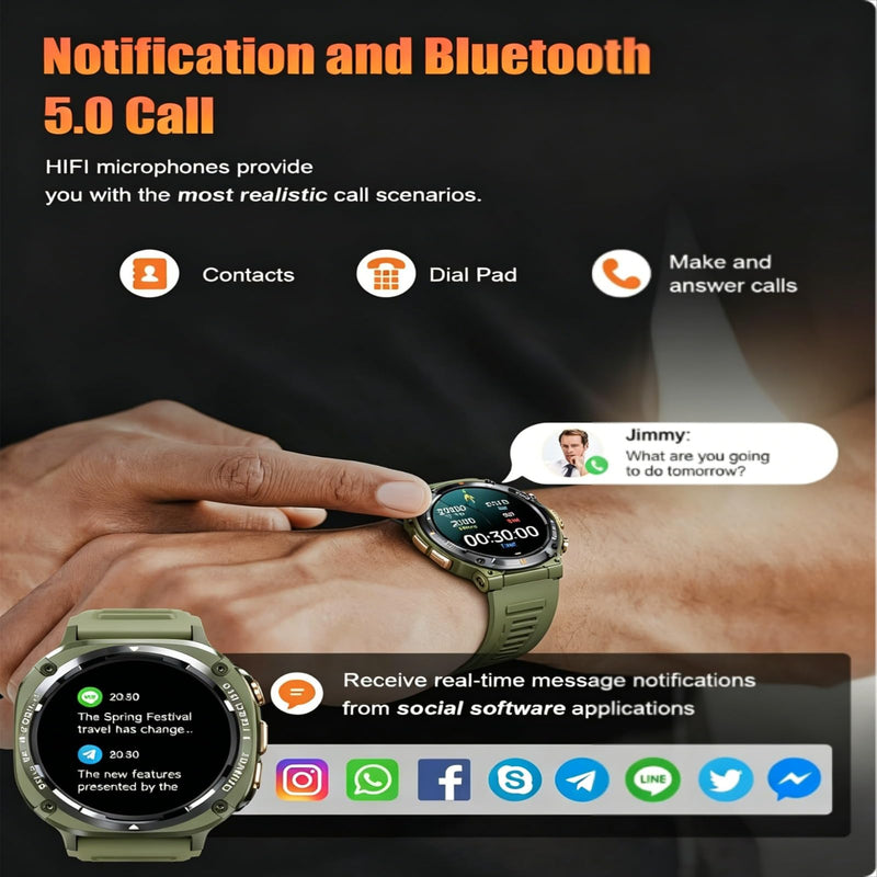 Diyeeni K56 pro Outdoor Smart Watches for Men, 1.39" HD Fitness Watch, 24/7 Heart Rate Sleep Monitor with Mutiple Sport Modes, Water Proof, Bluetooth Call Smartwatch for Android iOS, 30Day