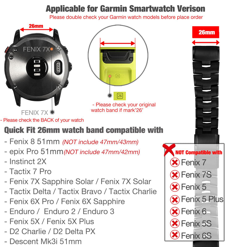 Abanen Titanium Watch Bands for Fenix 8 51mm / epix Pro 51mm/ Fenix 6X / Fenix 5X / Fenix 7X / Enduro, Quick Fit Wristband Strap with Stainless Steel Buckle for Garmin Tactix Delta,Black