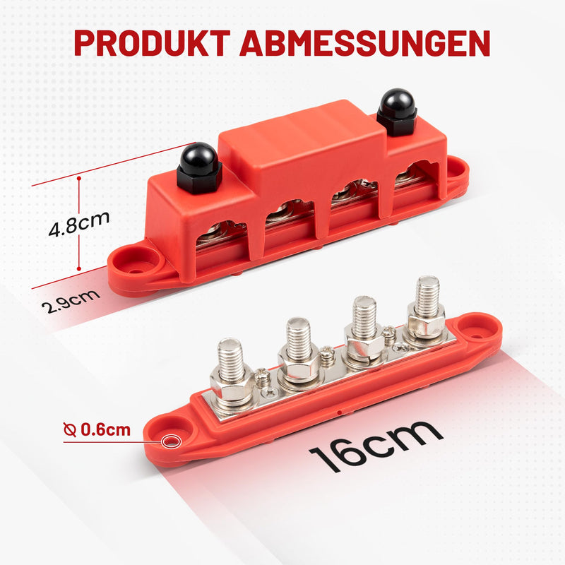 RED WOLF 250A Busbar Distribution Block 12V-48V DC, Distribution Rail with 4x M8/M10 & 3x M4 Terminal Bolts (M8)